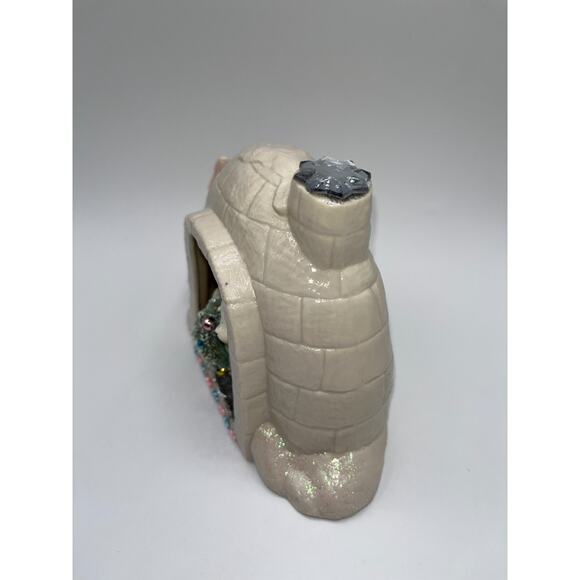 Vintage Ceramic Igloo Diorama Pastel Blue Reindeer With Wreath Pink Tree OOAK - Picture 15 of 16